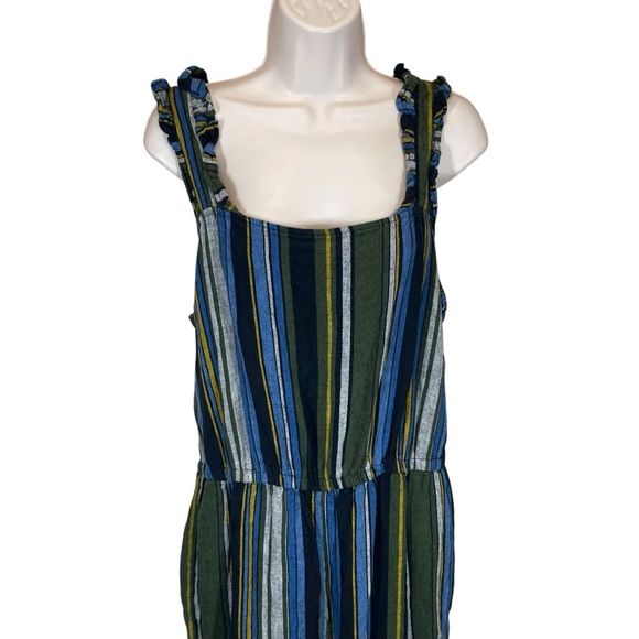The Get linen jumpsuit striped green women’s large boho coastal summer - Picture 1 of 12